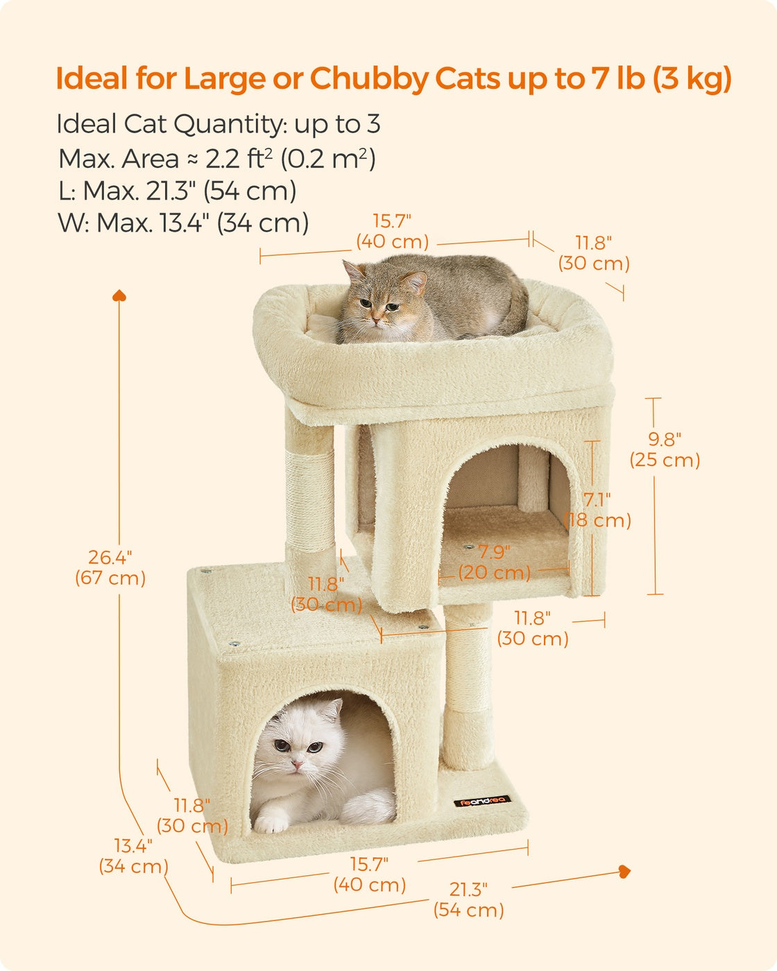 26.4-Inch Cat Tower with 2 Cat Caves