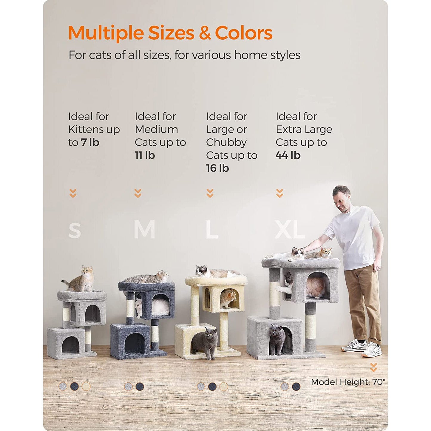 26.4-Inch Cat Tower with 2 Cat Caves