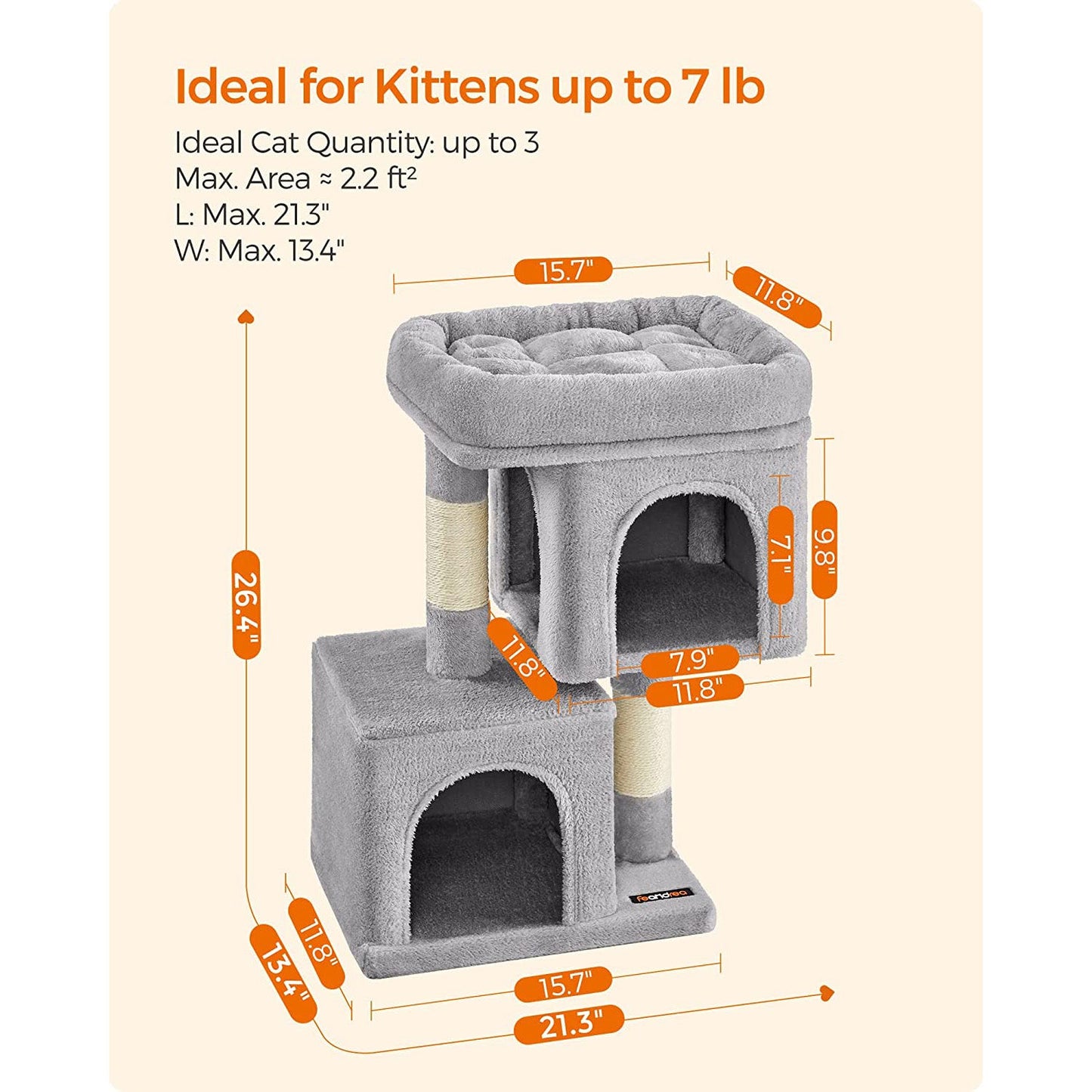 26.4-Inch Cat Tower with 2 Cat Caves