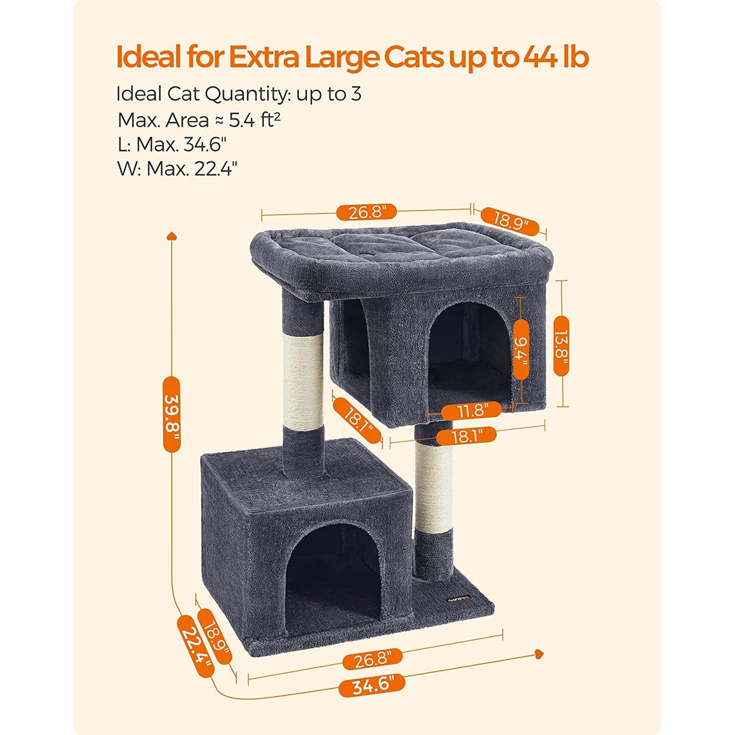 39.8-Inch Cat Tower for Extra Large Cats up to 44 lb