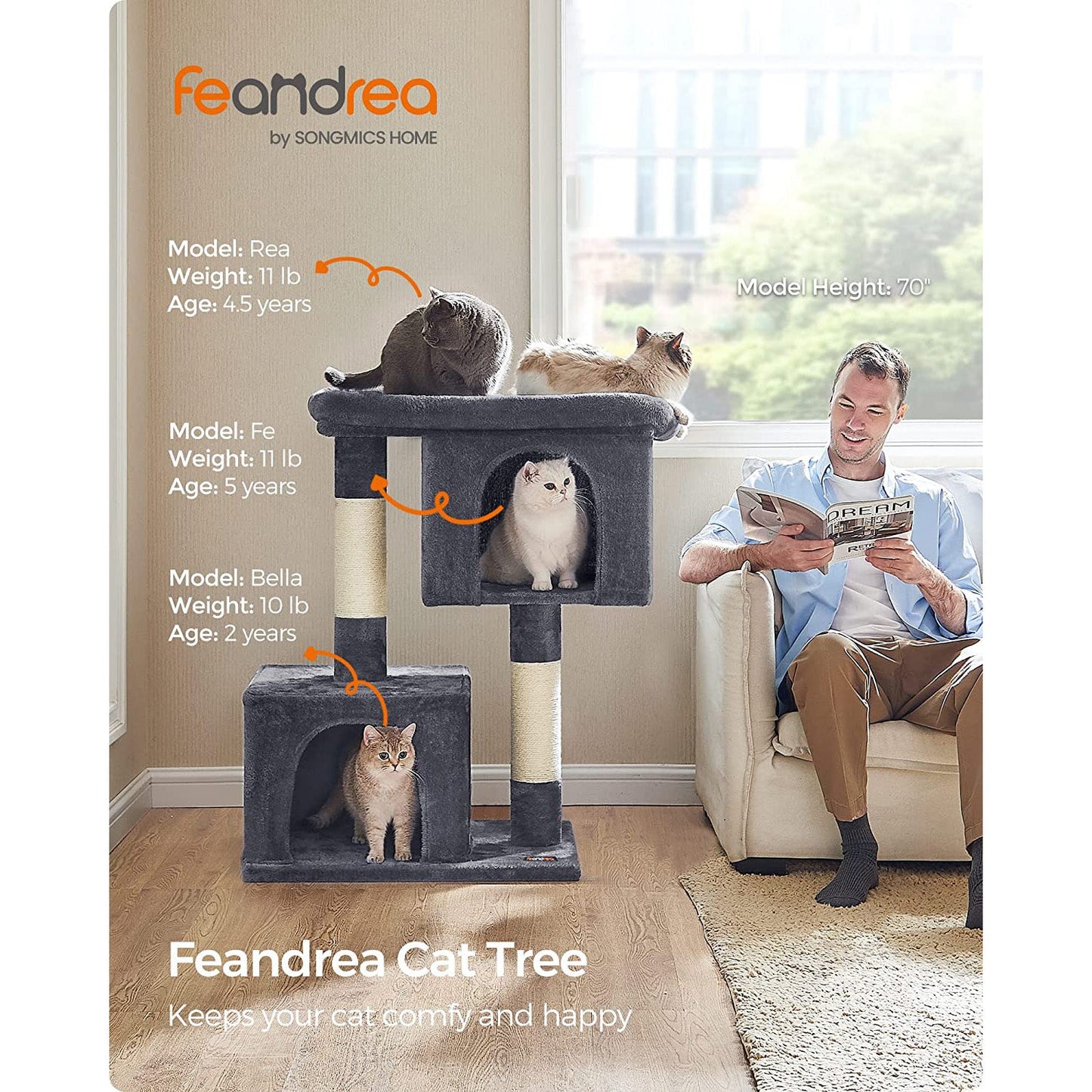 39.8-Inch Cat Tower for Extra Large Cats up to 44 lb