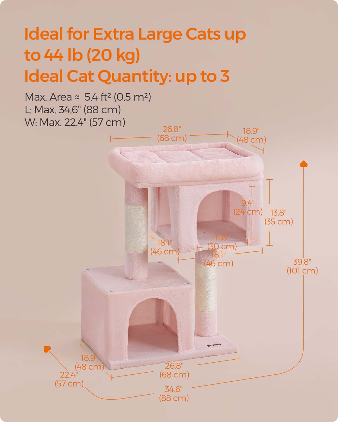 39.8-Inch Cat Tower for Extra Large Cats up to 44 lb