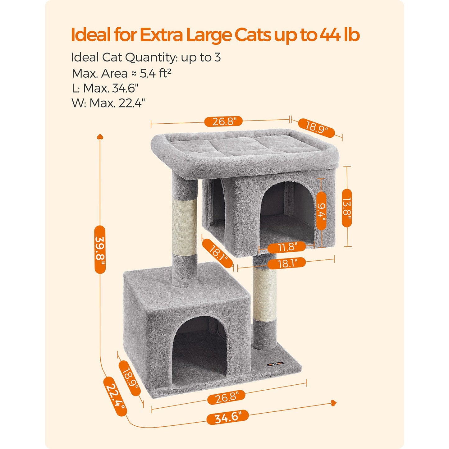 39.8-Inch Cat Tower for Extra Large Cats up to 44 lb