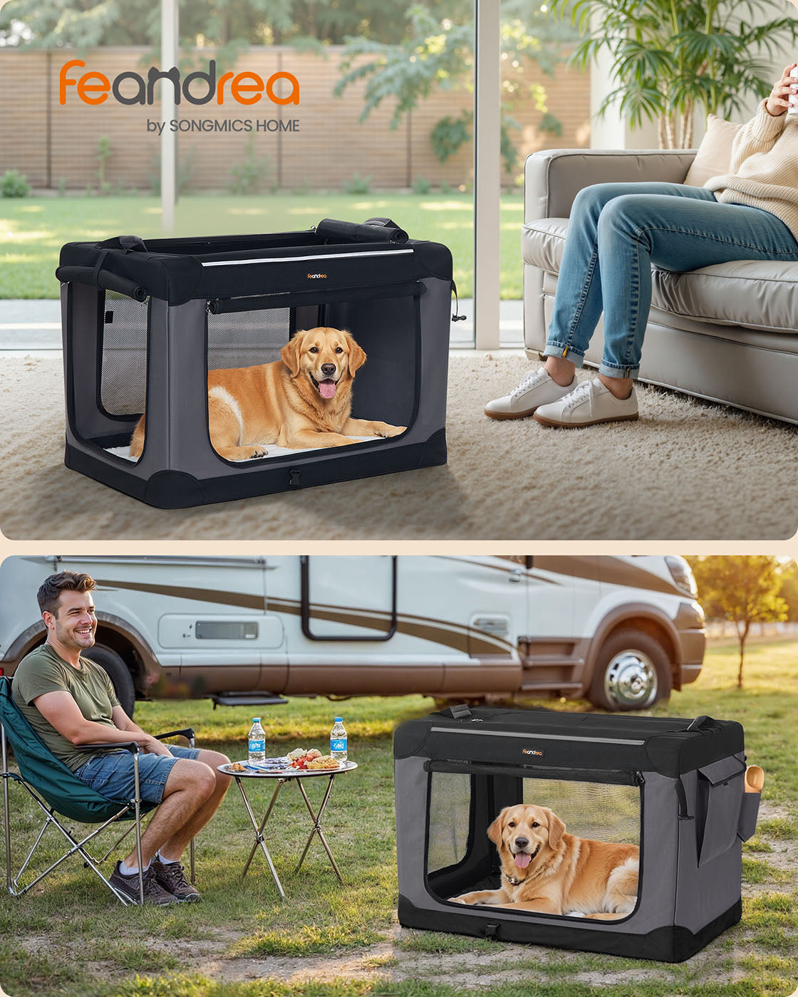 Collapsible Dog Crate 36-Inch 4 Mesh Doors Handles Storage Pocket