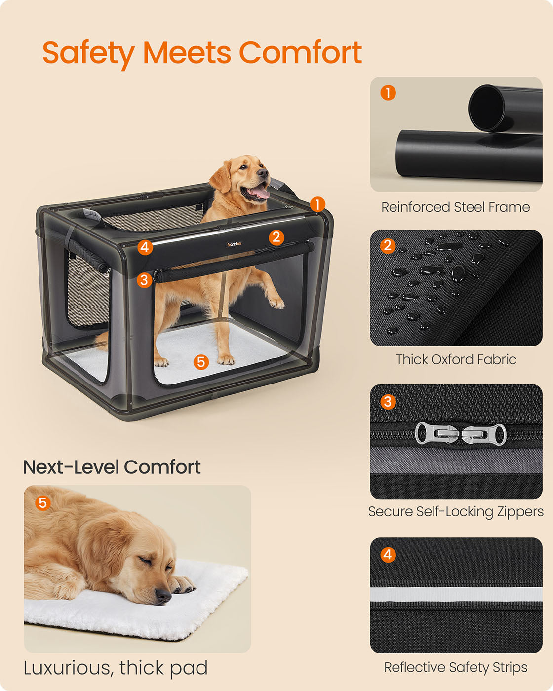 Collapsible Dog Crate 36-Inch 4 Mesh Doors Handles Storage Pocket