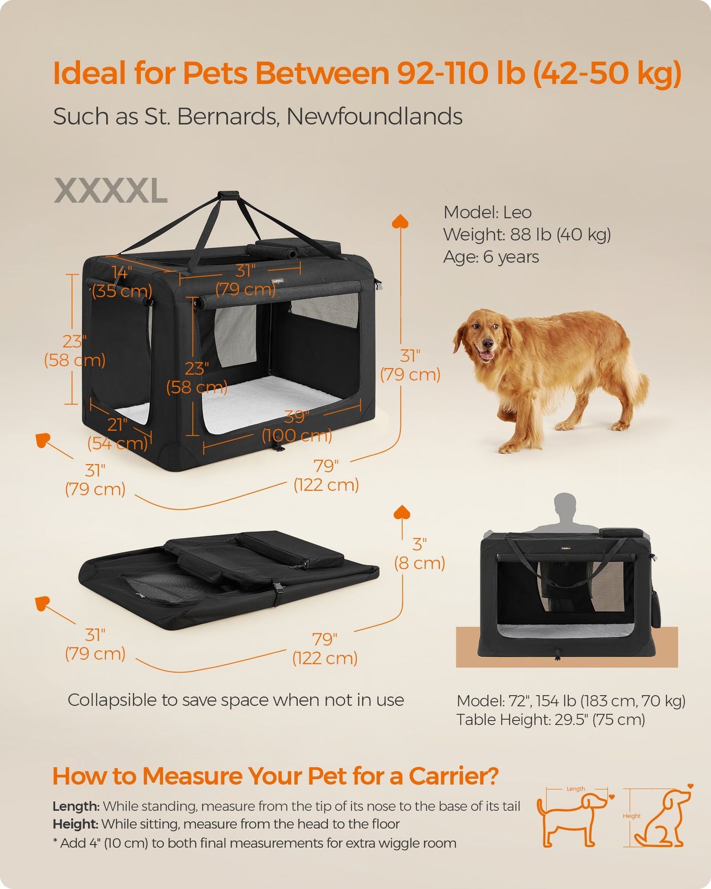 48 Inches Collapsible Soft Dog Crate