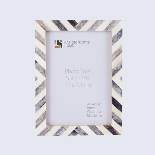 Picture Frames Chevron Pattern Bone Inlay Collection in 3 Sizes, Grey