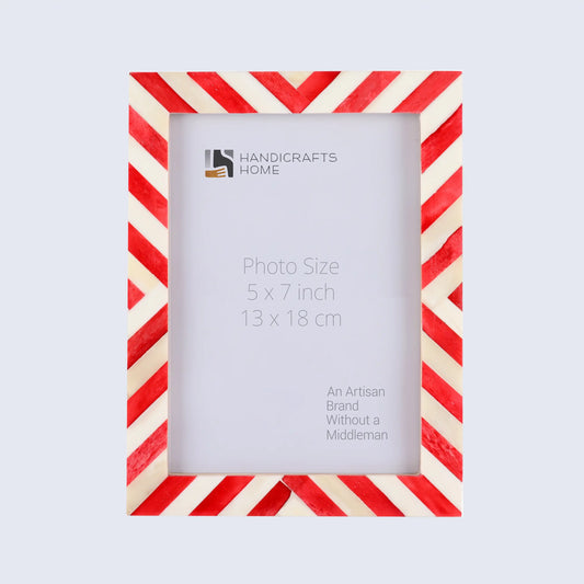 Picture Frames Chevron Pattern Bone Inlay Collection in 4 Sizes, Red