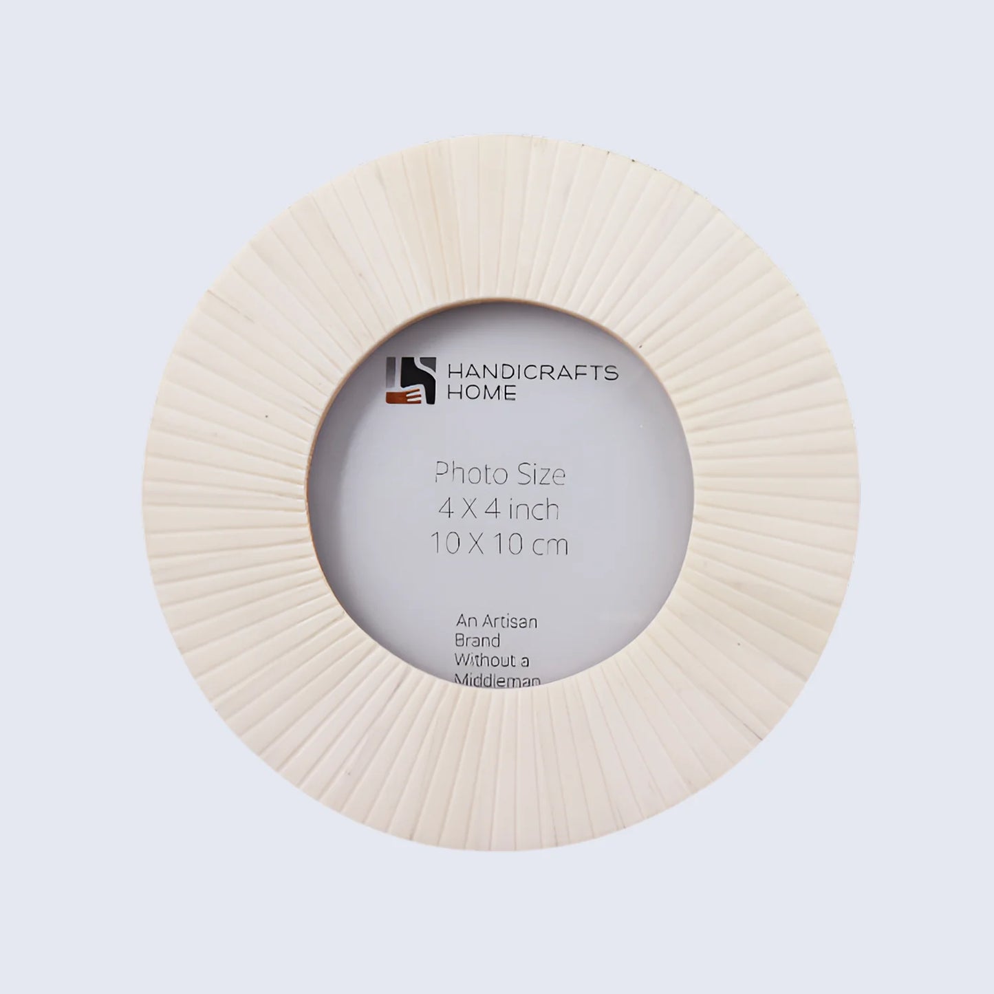 4x4 White Striped Round Picture Frame- Bone Inlay