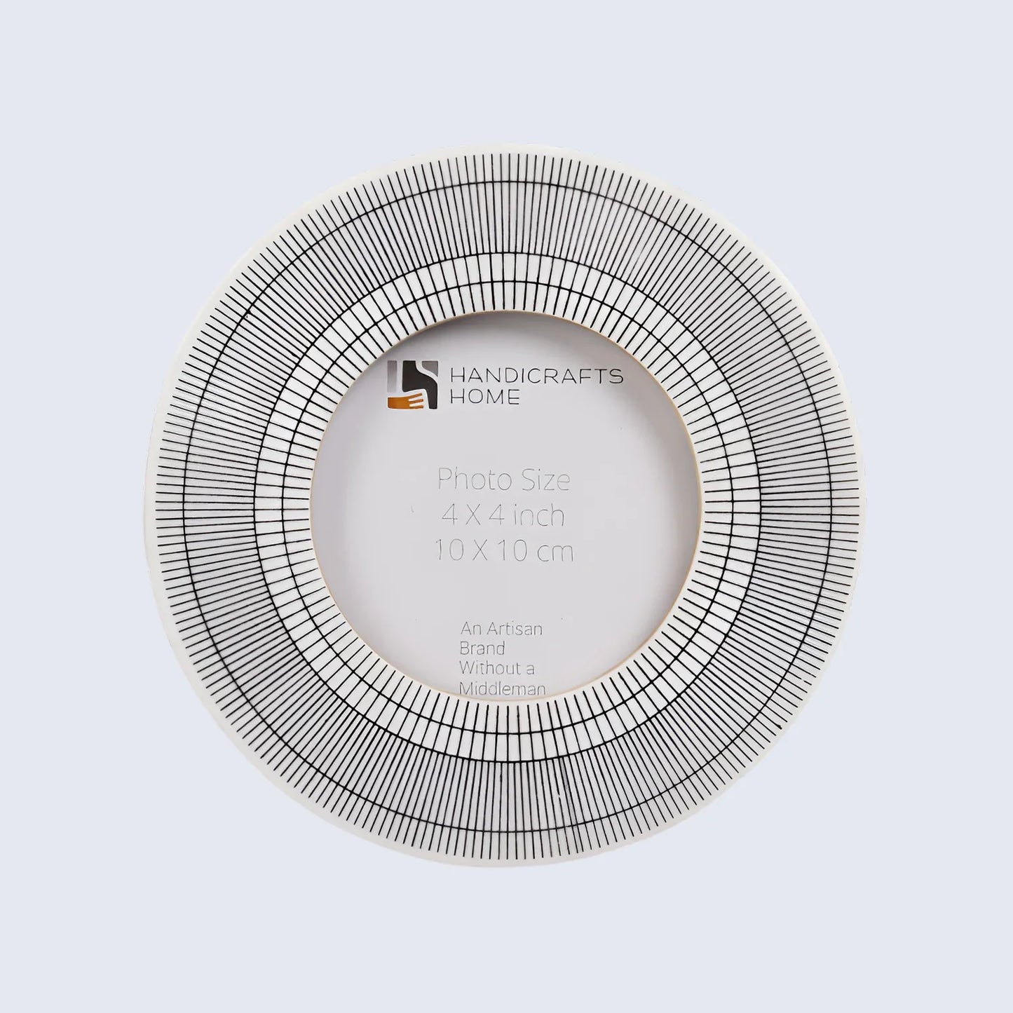 4x4 Round Black & White Picture Frame Linear Sunburst Pattern