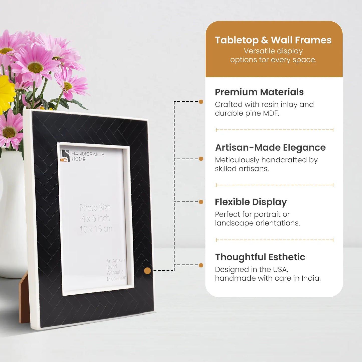 Black & White Resin Inlay Chevron Picture Frame - 4x6 & 5x7