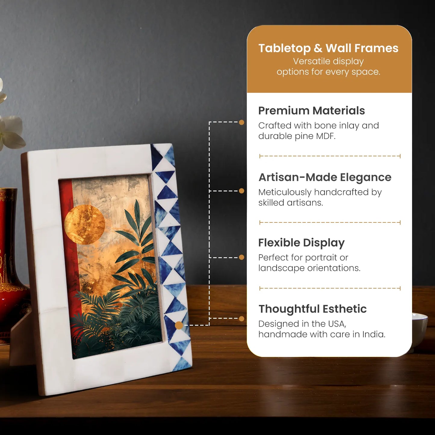 White & Blue Bone Inlay Picture Frame - 4x6 & 5x7