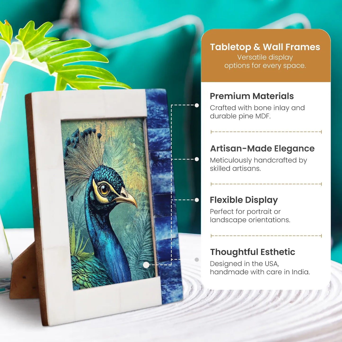 Plain White & Blue Bone Inlay Picture Frame - 4x6 & 5x7