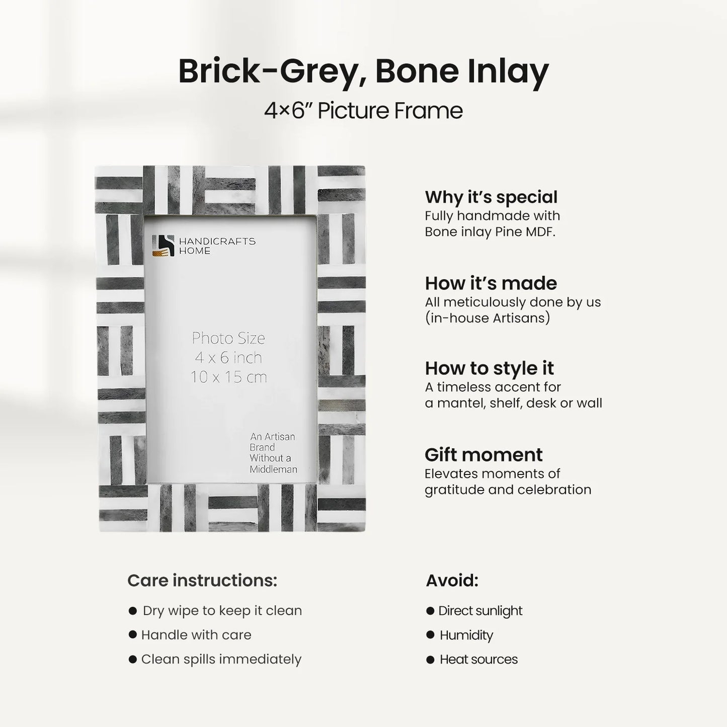 Picture Frames Brick Pattern Bone Inlay, Grey-White, 4x6, 5x7