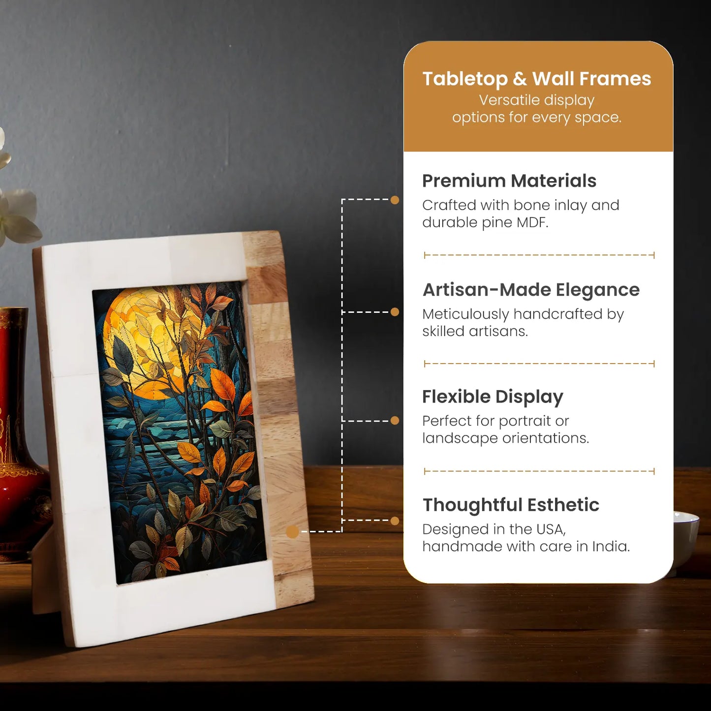 Plain White & Brown Bone Inlay Picture Frame - 4x6 & 5x7