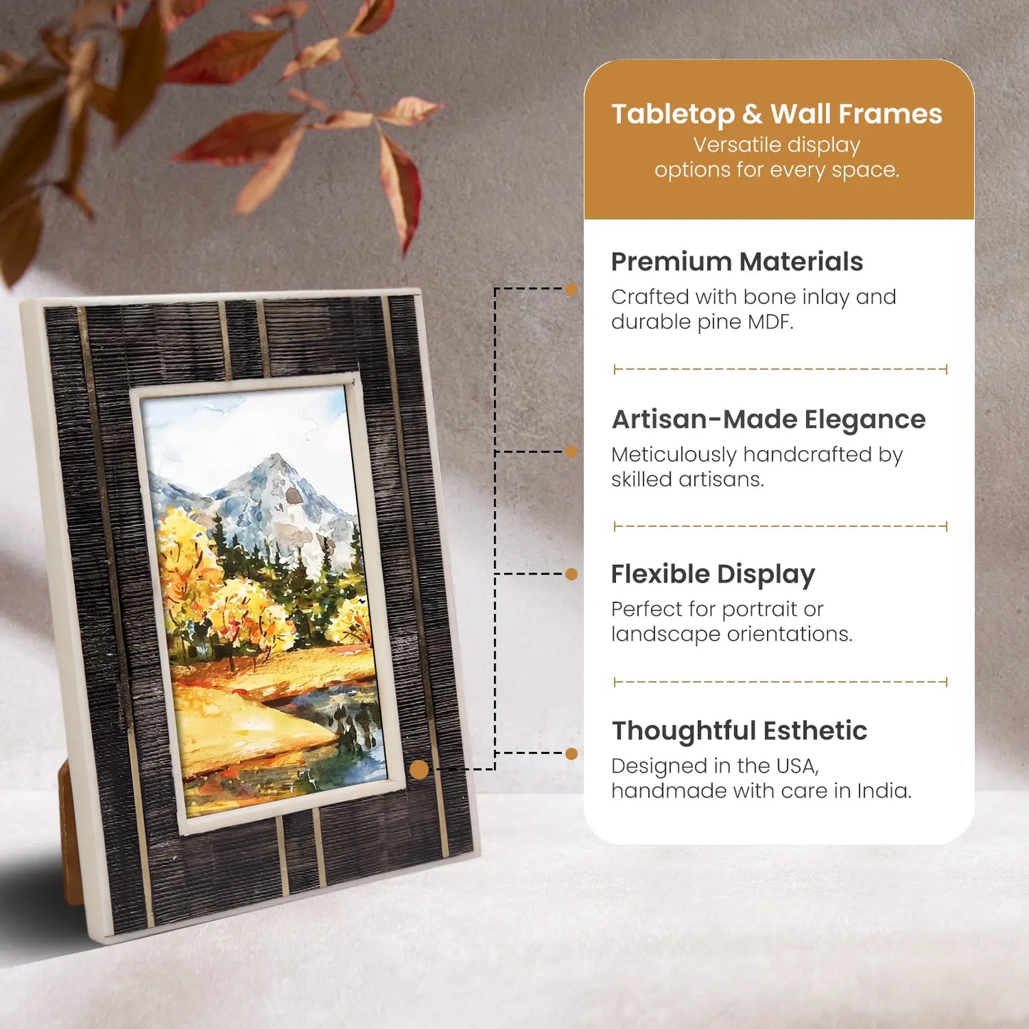 Horn Inlay & Resin Inlay Shagrin Picture Photo Frames Brown, 4x6 5x7