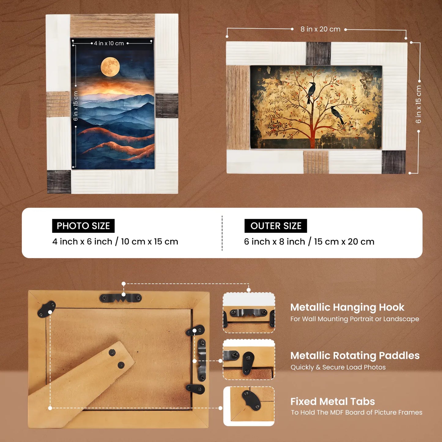 Horn, Wood & Bone Inlay Handmade Neutral Picture Frames - 4x6, 5x7