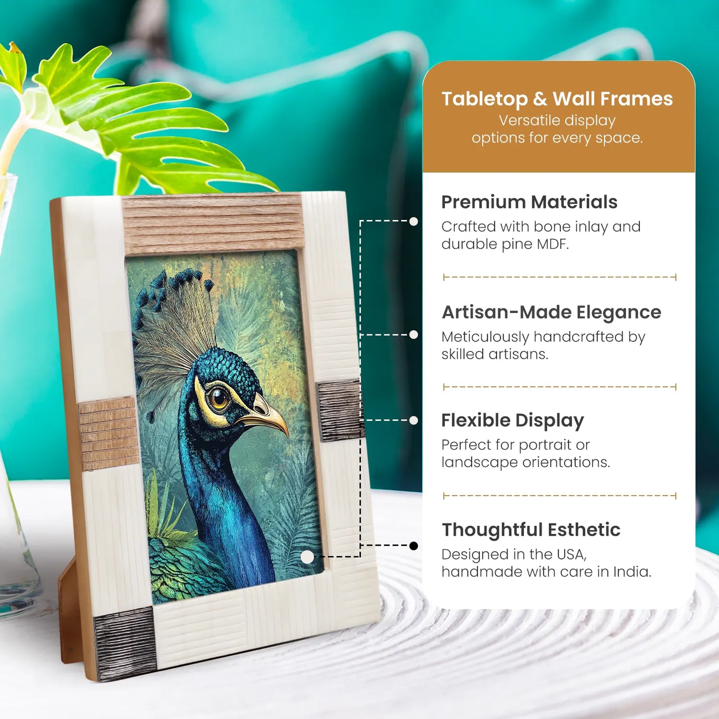 Horn, Wood & Bone Inlay Handmade Neutral Picture Frames - 4x6, 5x7