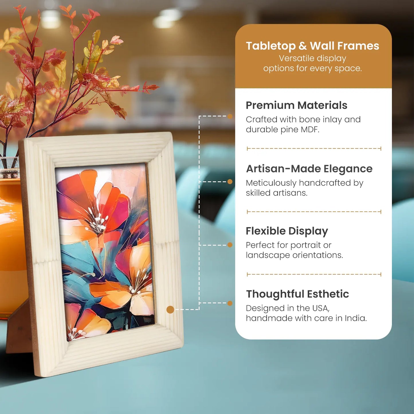 Hand Carved White Bone Inlay Photo Picture Frame in 3 Sizes