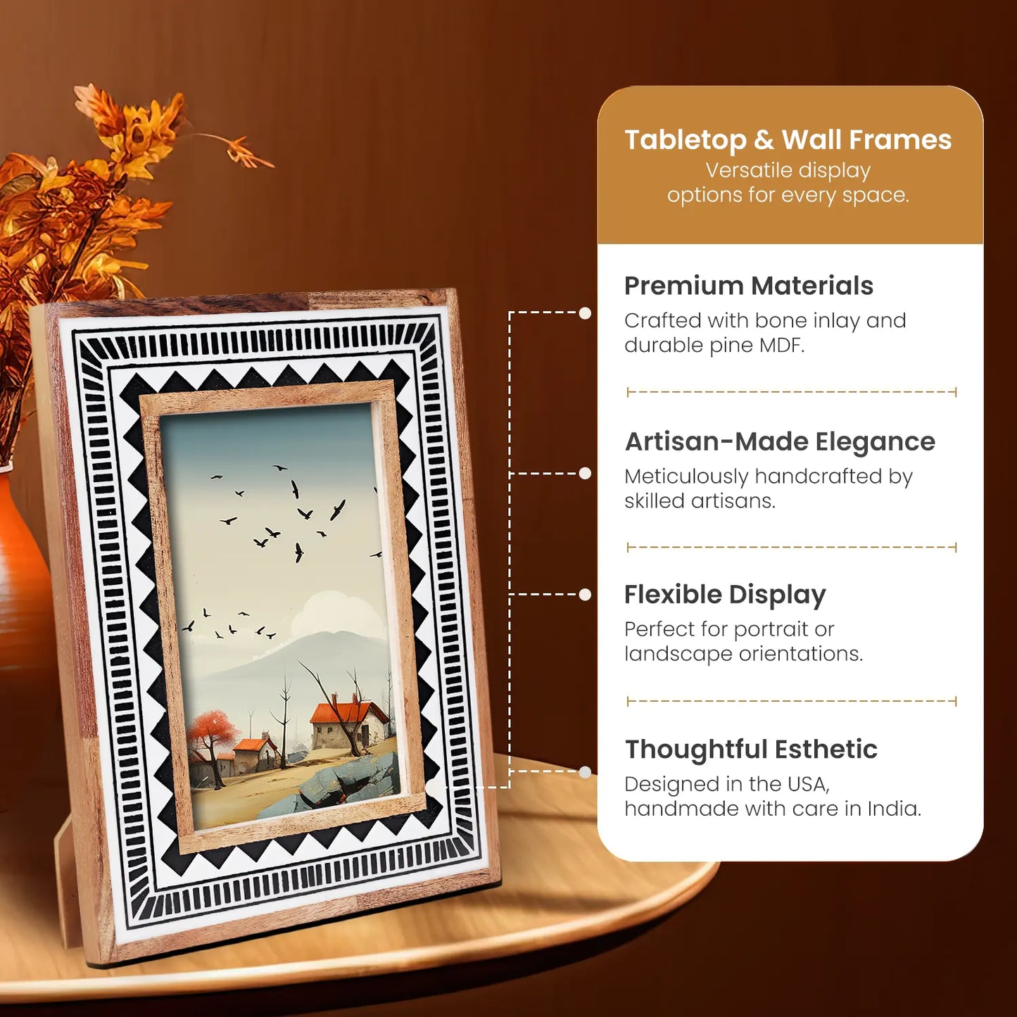 Wood Resin Inlay Handmade Black & White Geometric Picture Frame - 4x6, 5x7