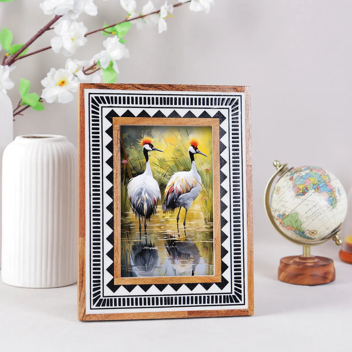 Wood Resin Inlay Handmade Black & White Geometric Picture Frame - 4x6, 5x7