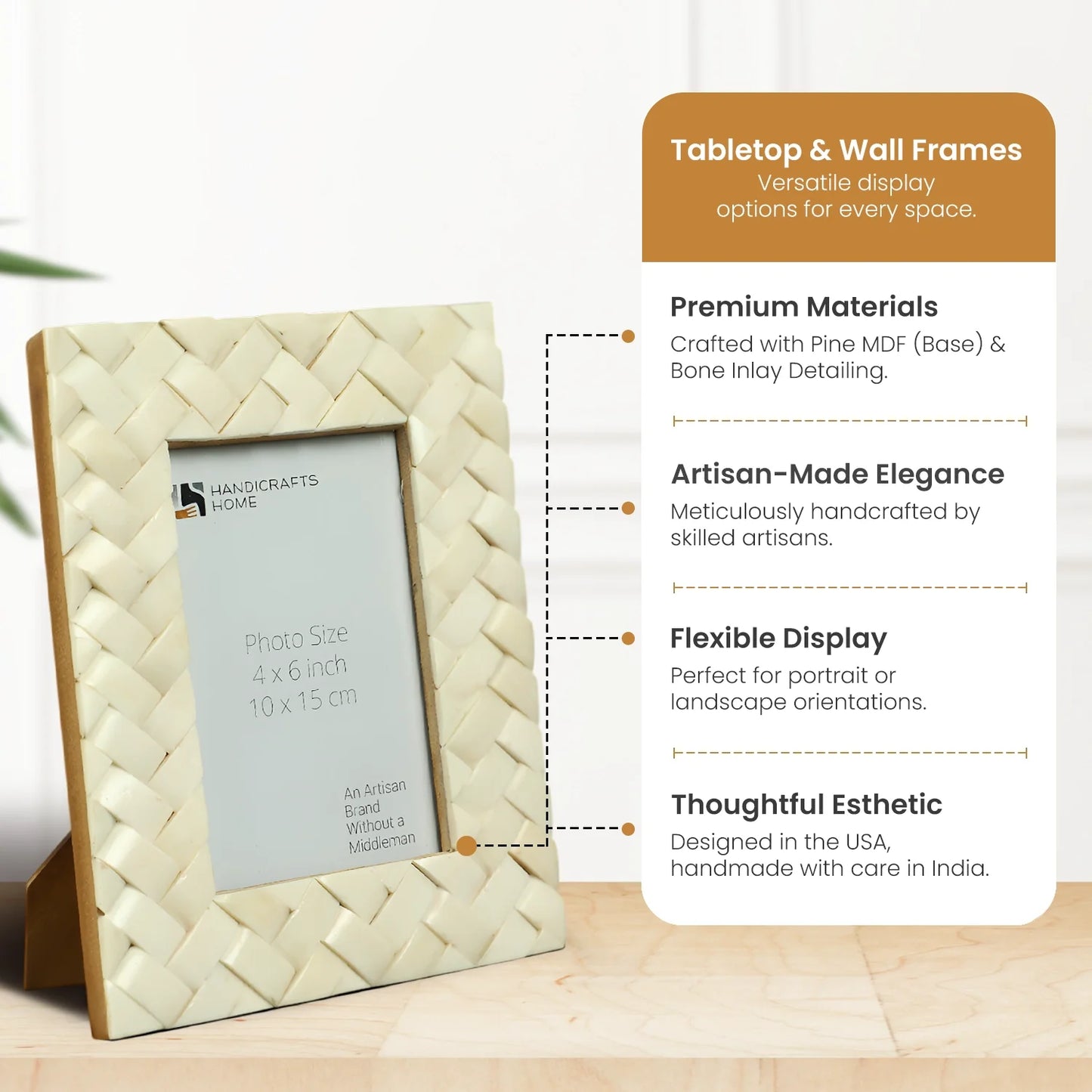 Picture Frame Braided Pattern Collection Bone Inlay White – 4x6 & 5x7"