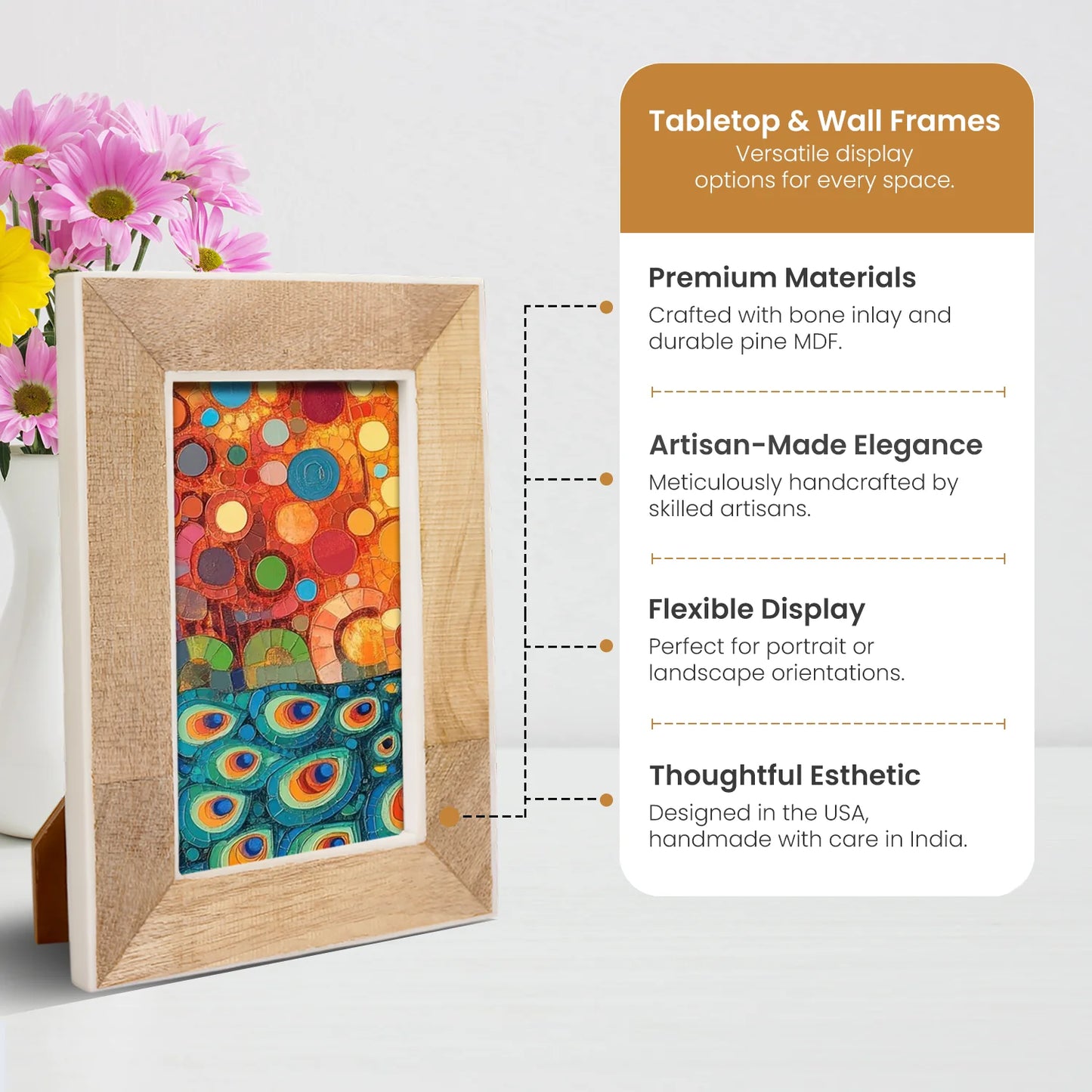 Wood & Bone inlay Natural Wooden Picture Frame