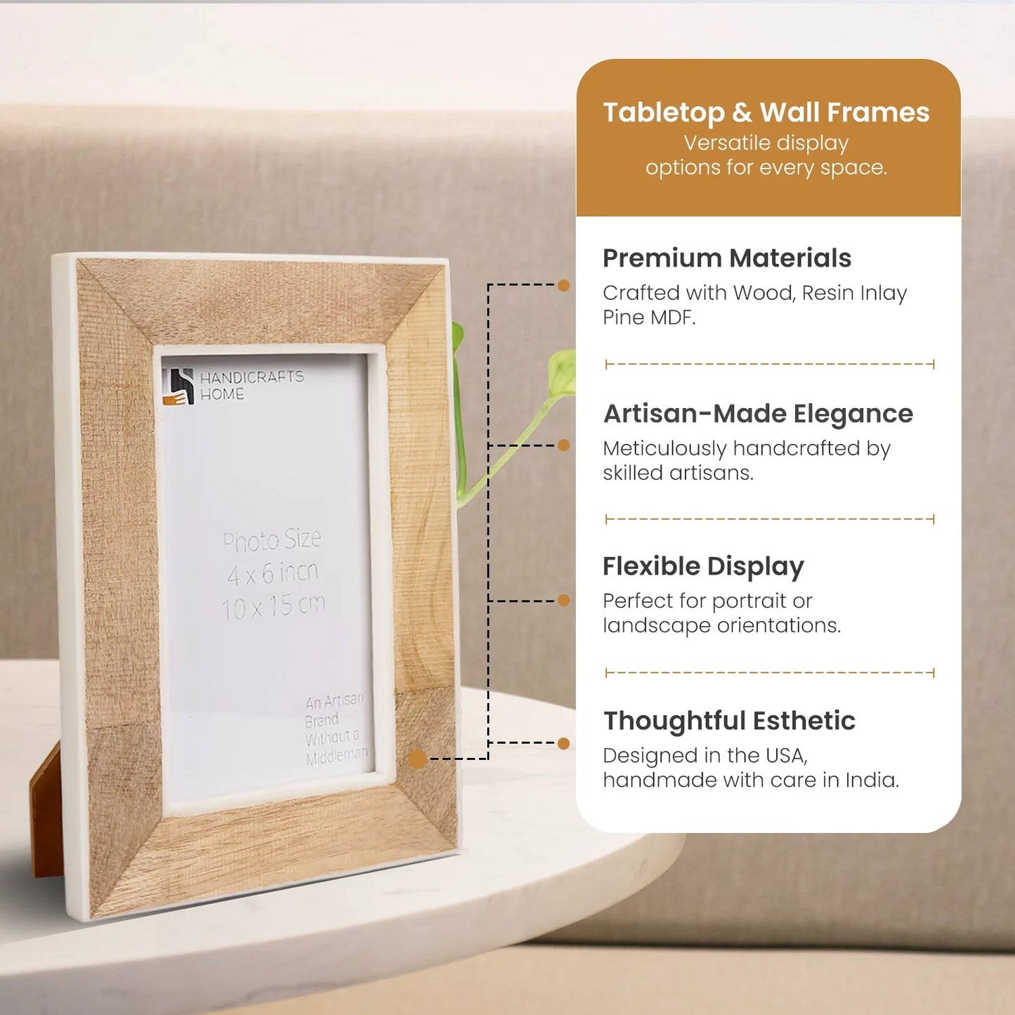 Picture Frame Natural Wood Collection Bone Inlay Brown - 4x6 & 5x7"