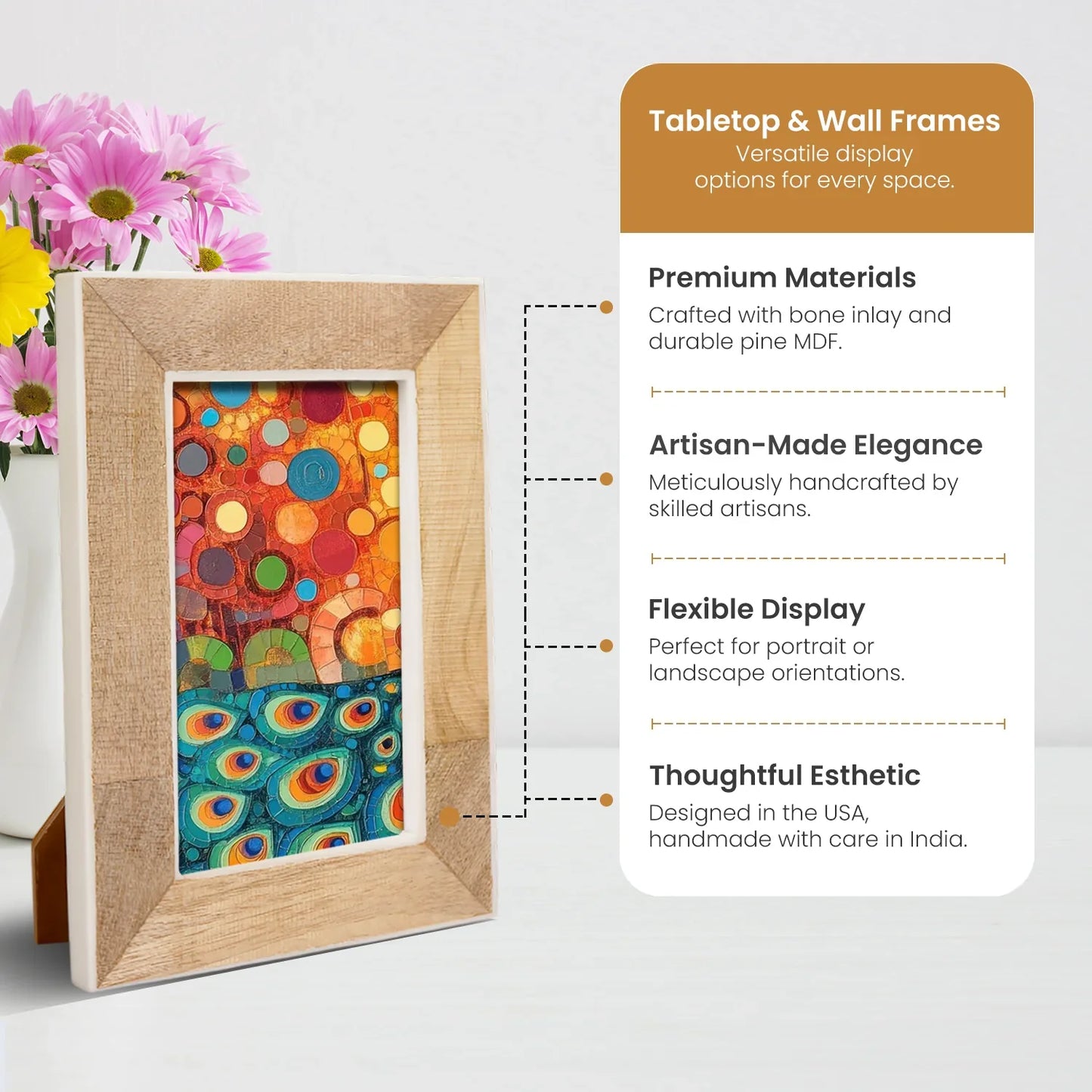 Wood & Bone inlay Natural Wooden Picture Frame