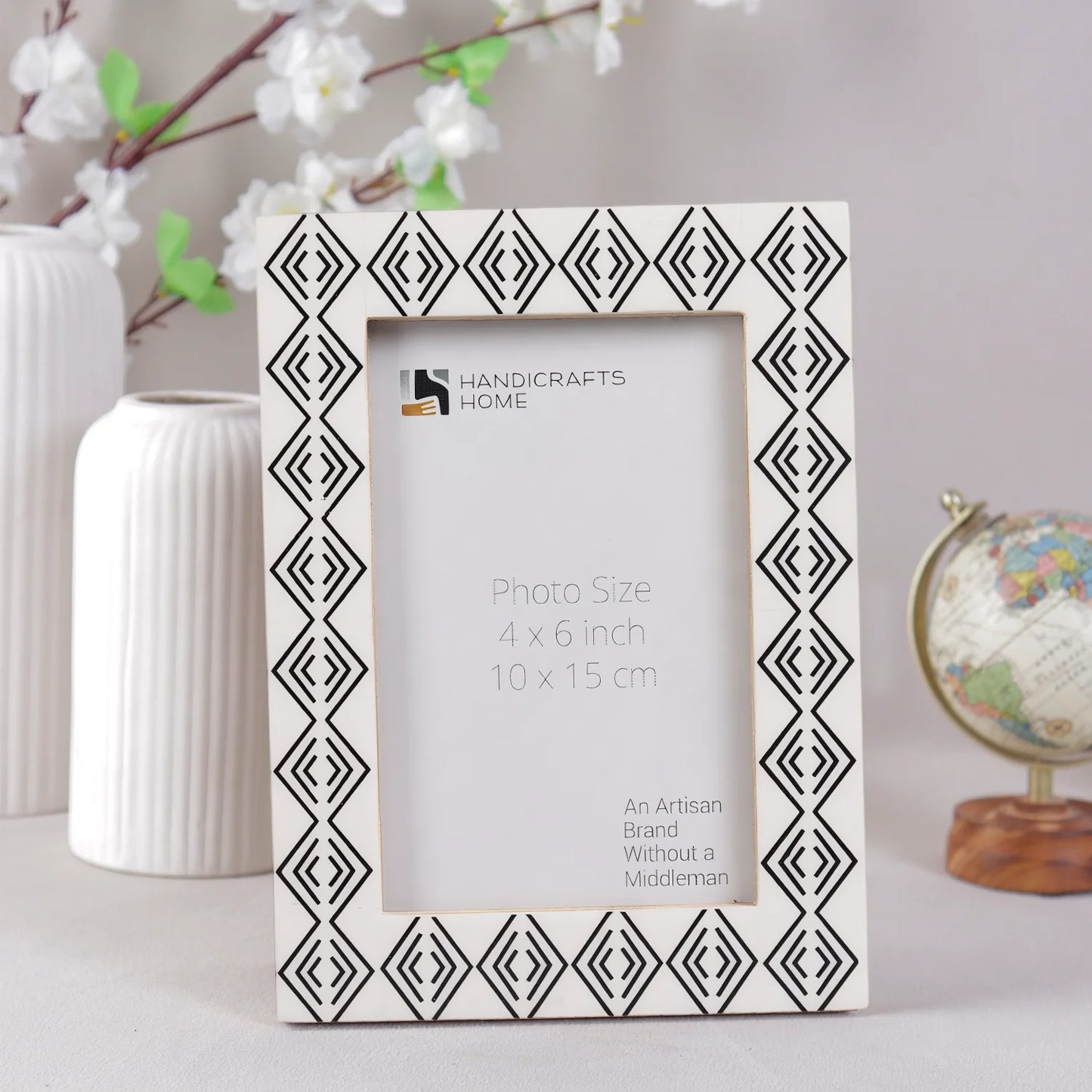 Picture Frame Tribal Geometry Collection Resin Inlay Black & White – 4x6 & 5x7"