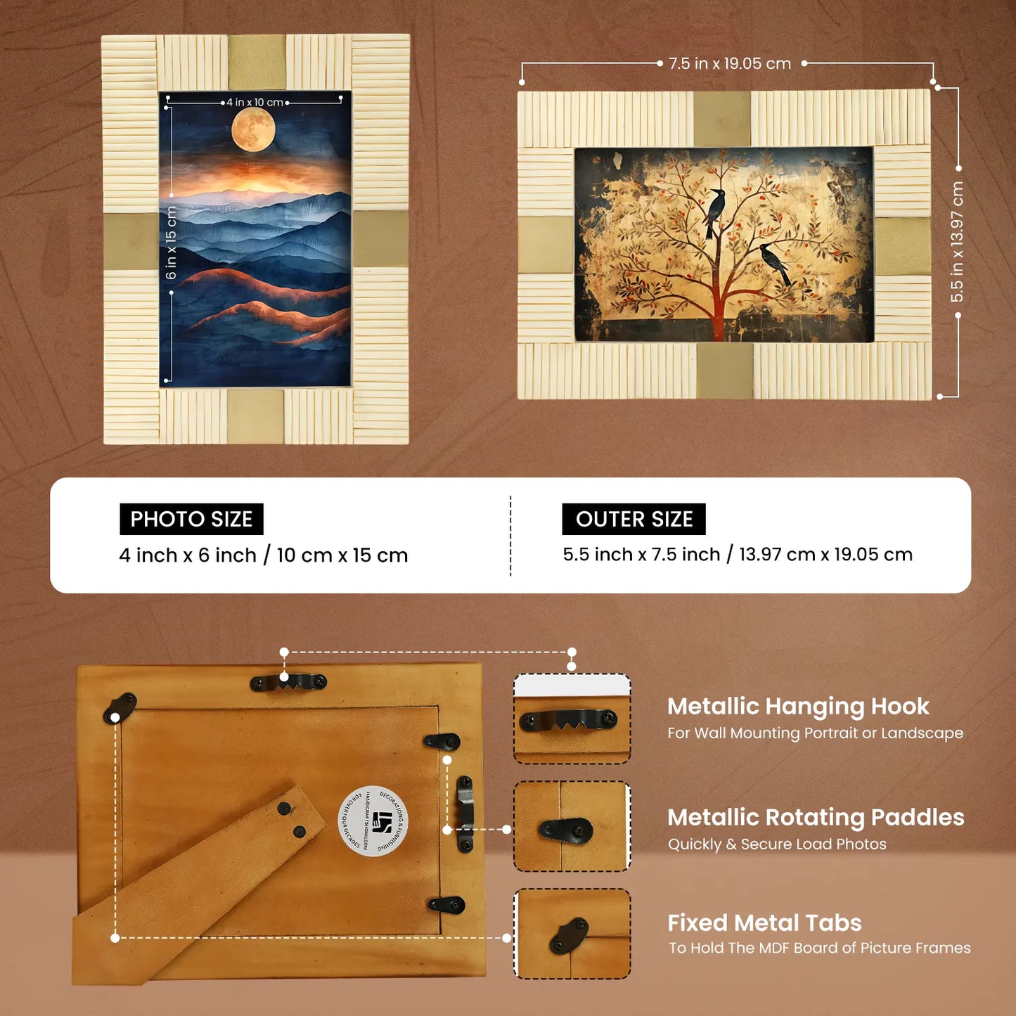 Resin Inlay Deco White Picture Frame For Desk & Wall-3 Sizes