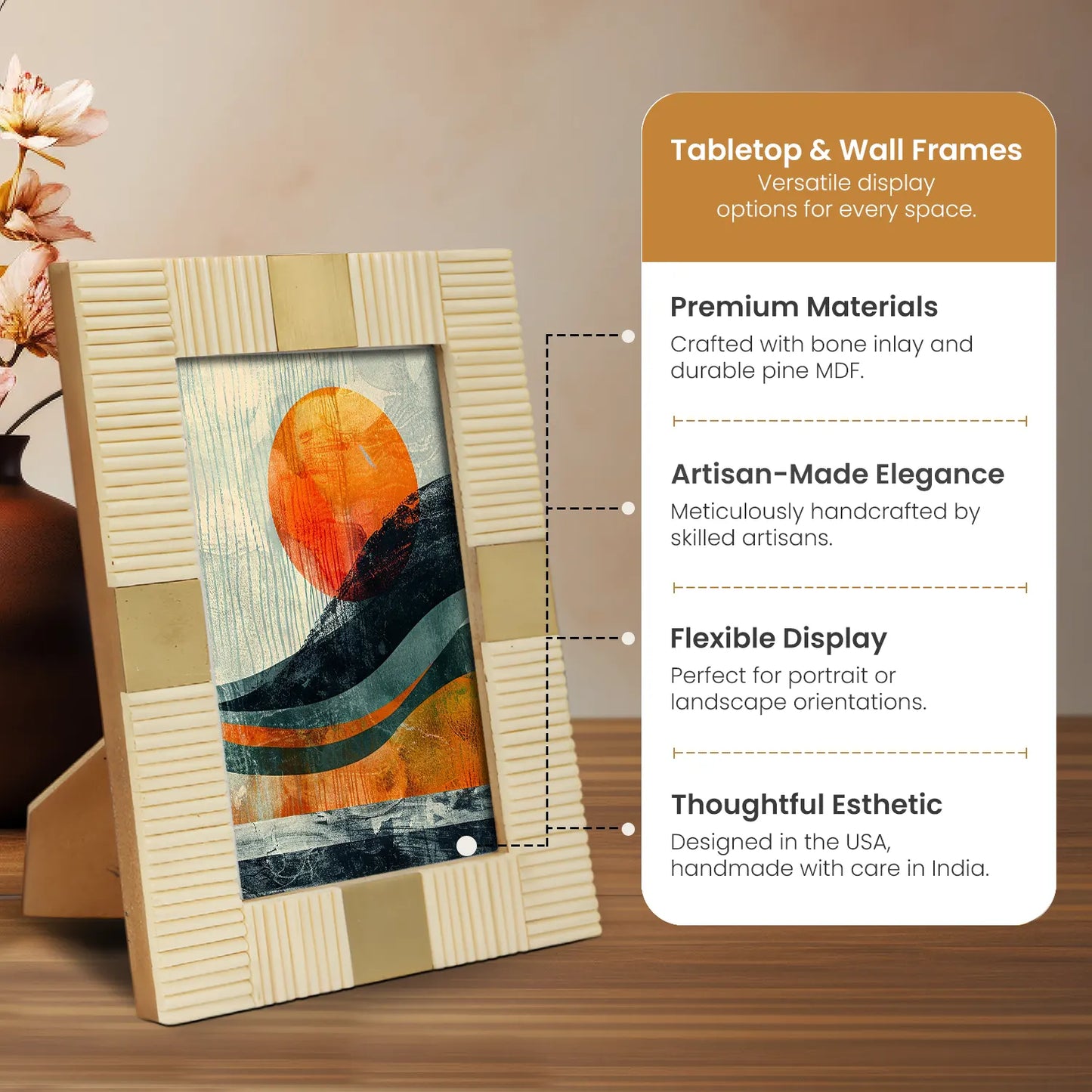 Resin Inlay Deco White Picture Frame For Desk & Wall-3 Sizes