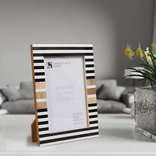 Picture Frame Stripewood Collection Wood & Resin Inlay Black & White – 4x6 & 5x7"