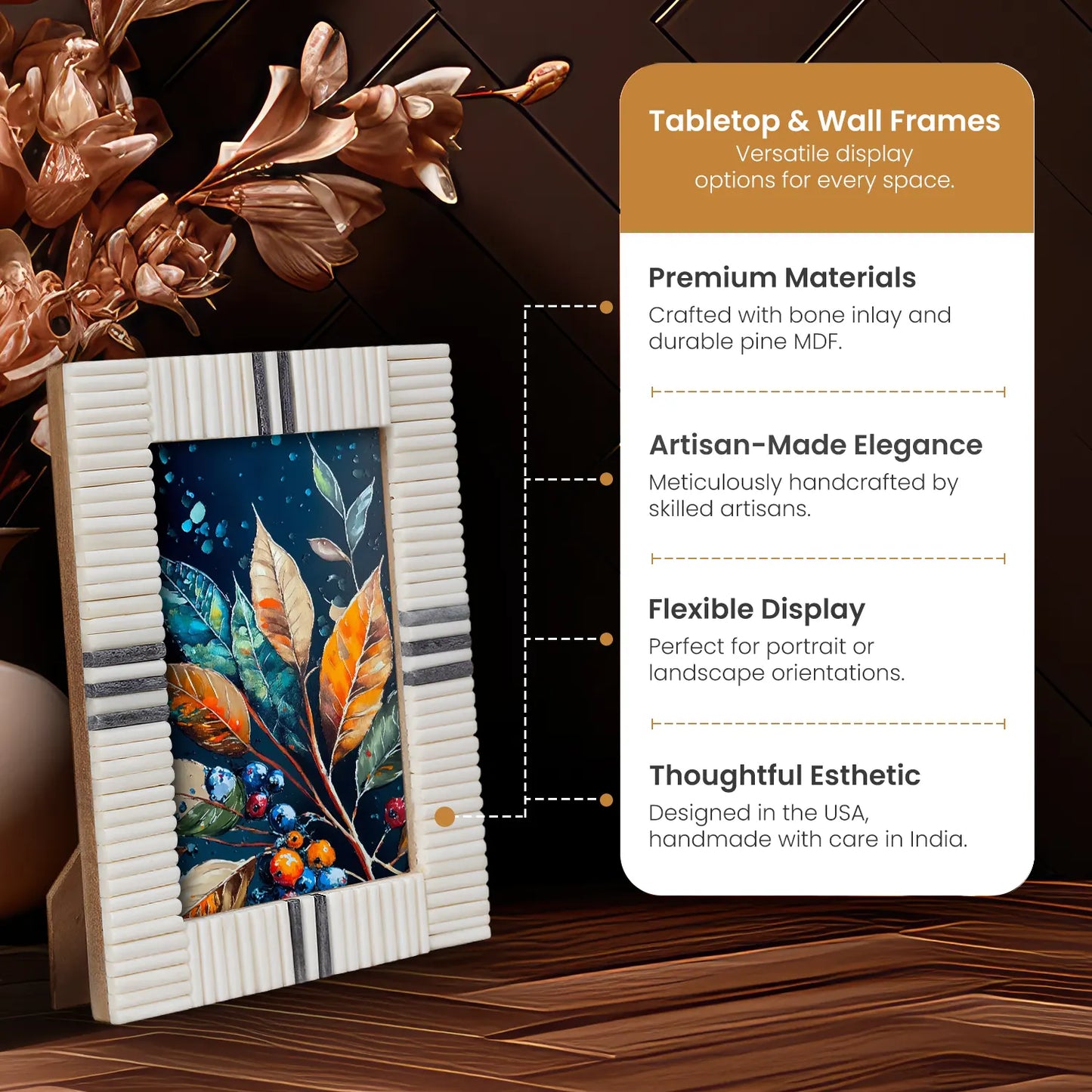 Grey & White Bone Inlay Picture Frame - 4x6 & 5x7