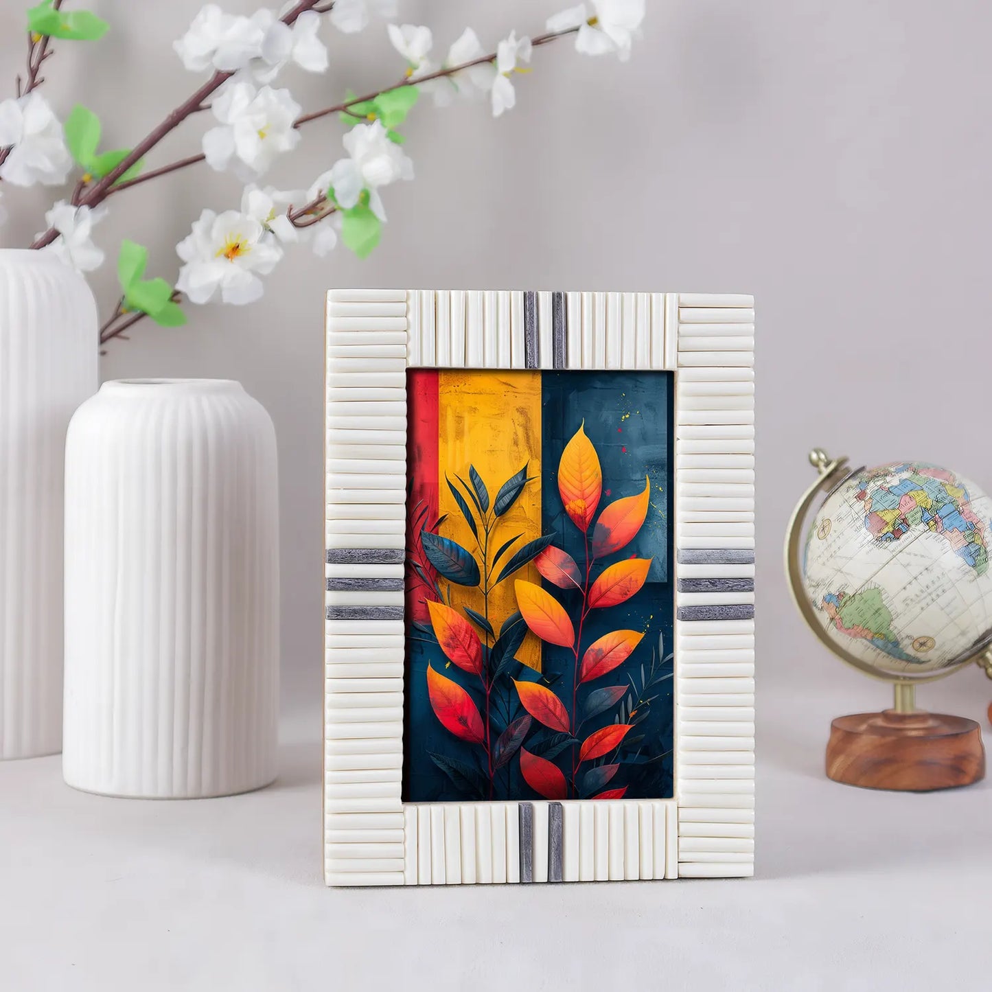 Grey & White Bone Inlay Picture Frame - 4x6 & 5x7