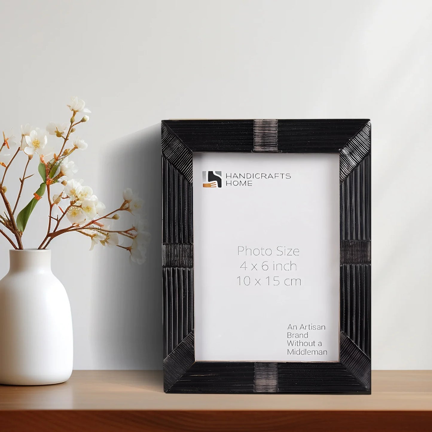 Shagrin Black Horn Brass Inlay Picture Photo Frame 4x6 & 5x7