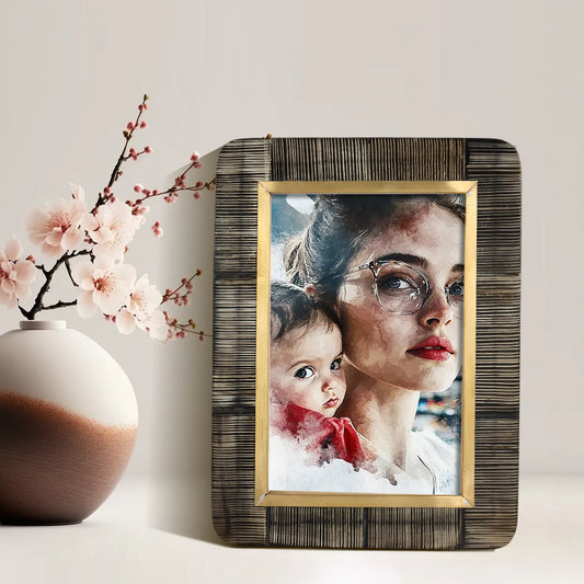 Horn Inlay Shagrin Picture Photo Frames Brown - Rounded Corners, 4x6 5x7