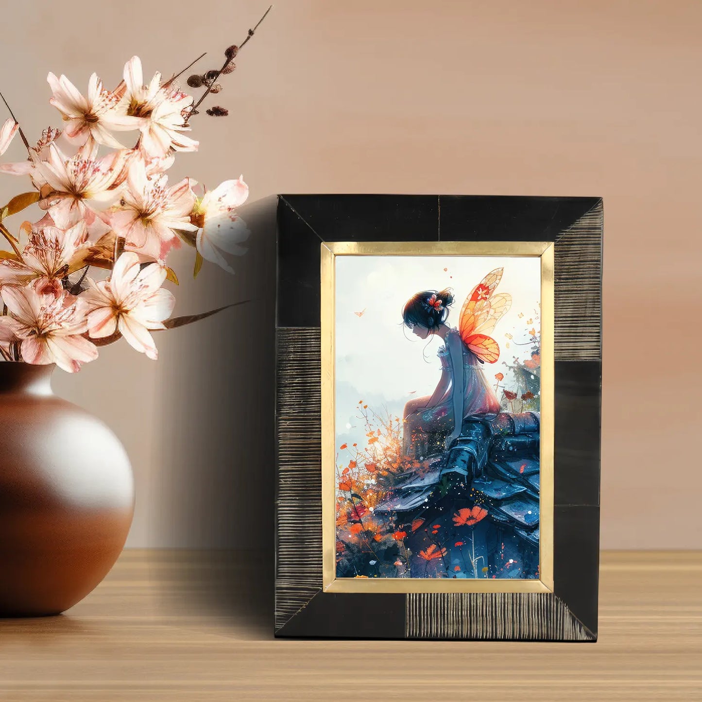 Horn Inlay Shagrin Picture Photo Frames Brown, 4x6 5x7