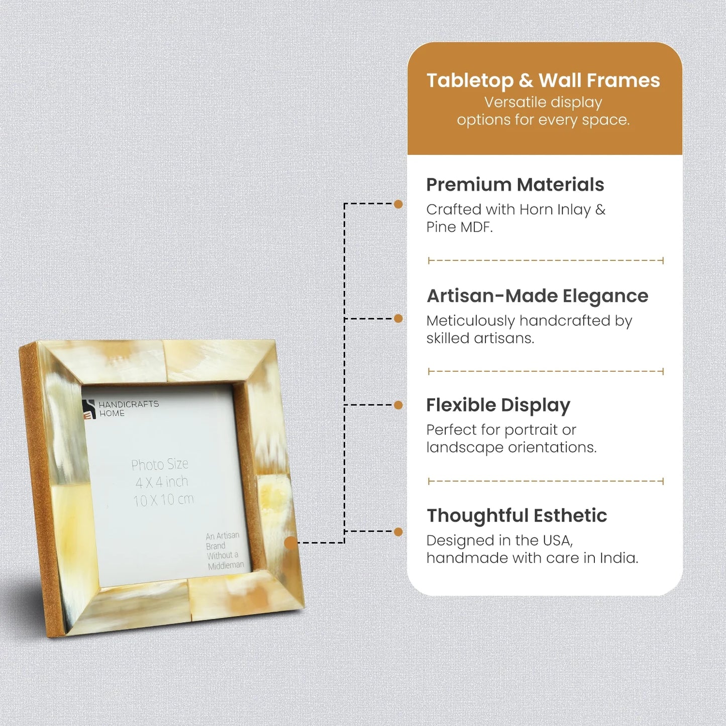 Picture Frame Essence Black Collection Horn Inlay White –4 Sizes