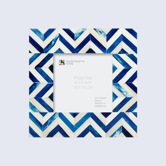 Picture Frames Herringbone Pattern Bone Inlay Collection in 2 Sizes, Blue