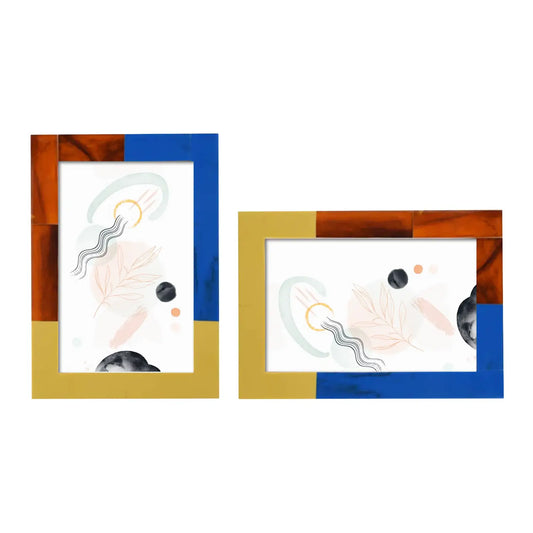 Picture Frames Mondrian Walnut Pattern Resin Inlay Collection in 3 Sizes, Pack of 2