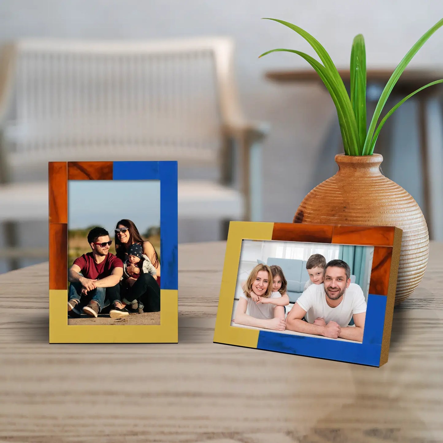 Picture Frames Mondrian Walnut Pattern Resin Inlay Collection in 3 Sizes, Pack of 2