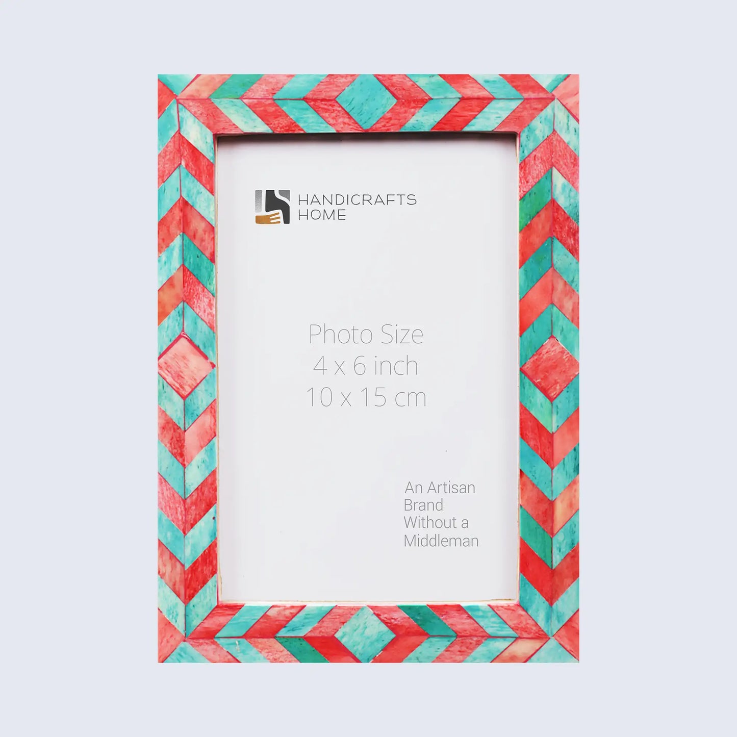 Picture Frames Mosaic Chevron Pattern Bone Inlay Collection in 3 sizes, Green & Red