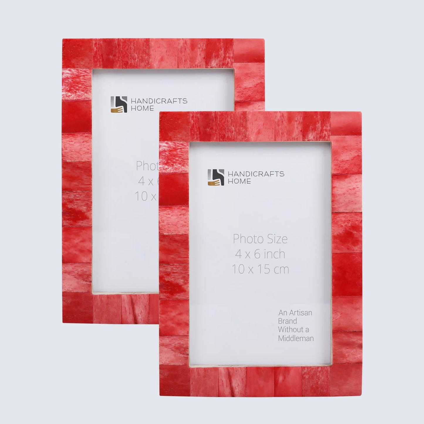 Picture Frames Classic Pattern Bone Inlay Collection in 3 Sizes, Pack of 2 - Red