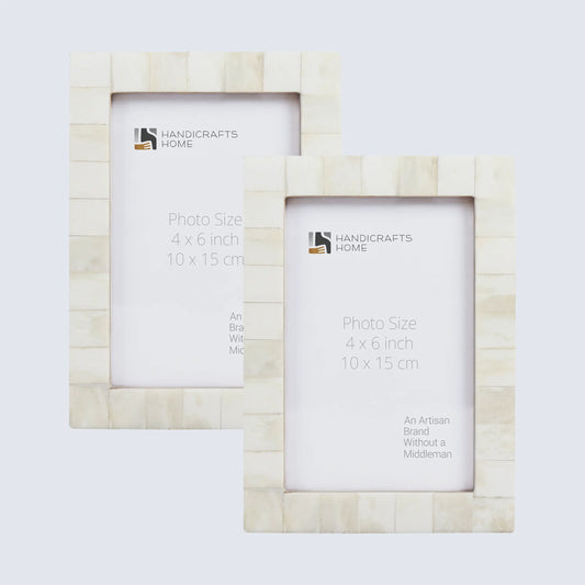Picture Frames Classic Pattern Bone Inlay Collection in 3 Sizes, Pack of 2 - White