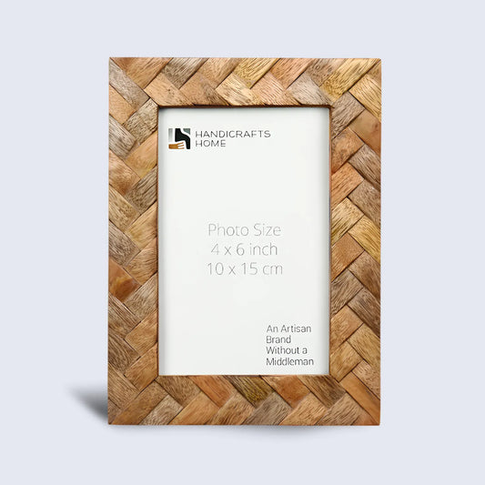Wood Inlay Cinnamon Plaits Pattern Picture Photo Frame - 4x6