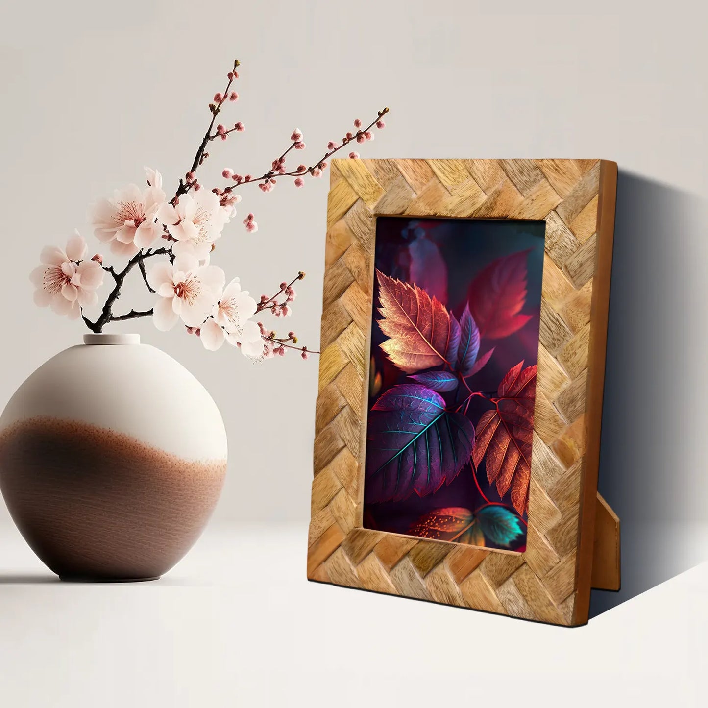 Wood Inlay Cinnamon Plaits Pattern Picture Photo Frame - 4x6