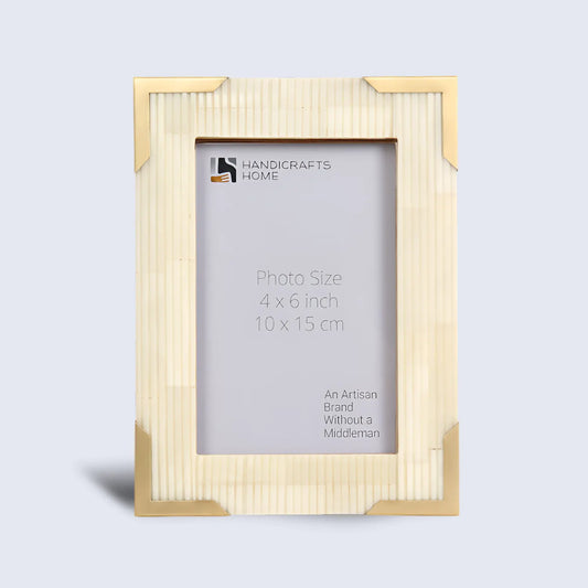 Bone Inlay & Brass Delux Carta Picture Frames, White 4x6