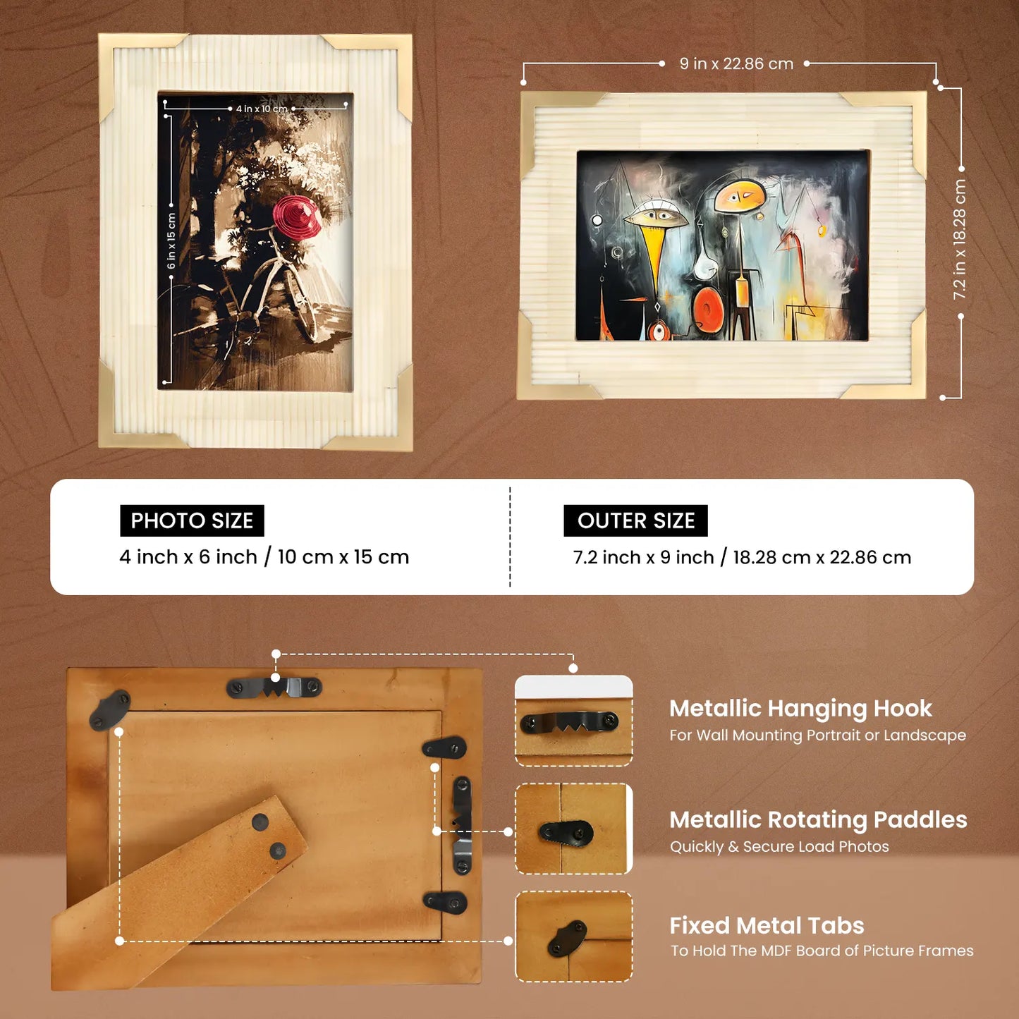Bone Inlay & Brass Delux Carta Picture Frames, White 4x6