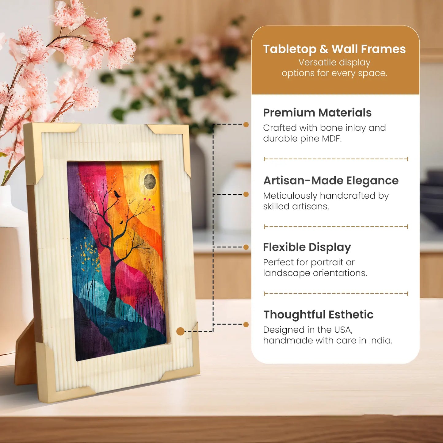 Bone Inlay & Brass Delux Carta Picture Frames, White 4x6
